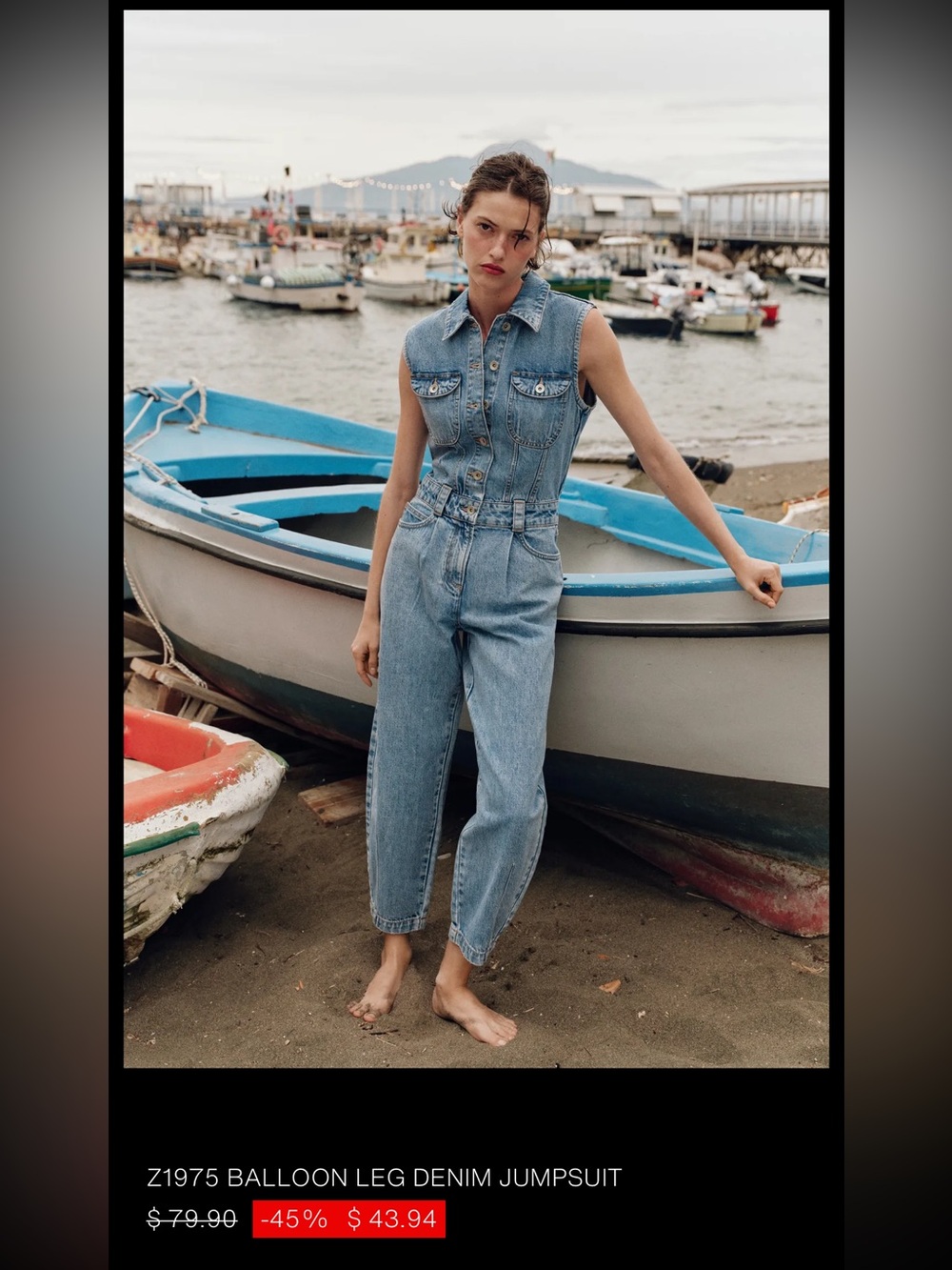 Zara Sleeveless Light Wash Denim Boyfriend Jeans Jumpsuit - Women. Size XS